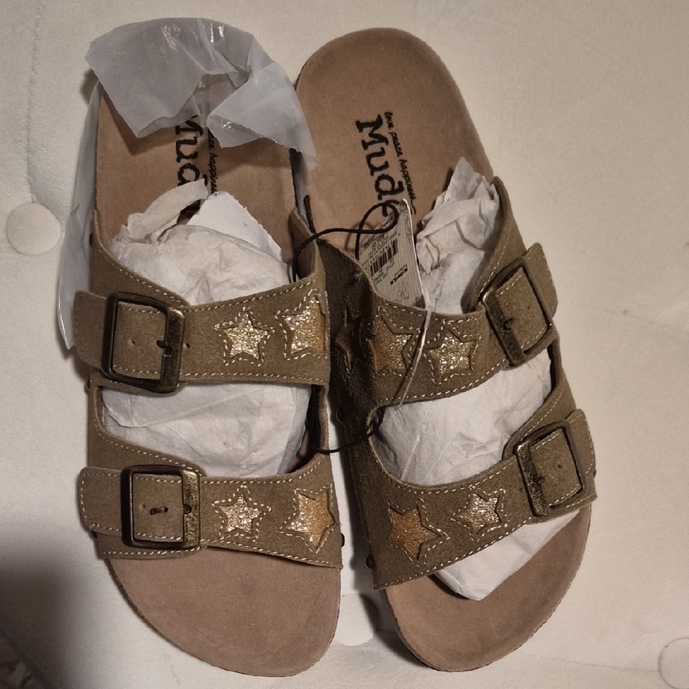 Mad Love Kids Star Buckle Sandals - Tan and Gold
